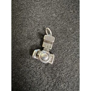 Sterling Silver SLR Camera W/ Flash Lens Symbol Retro 3d Charm Pendant